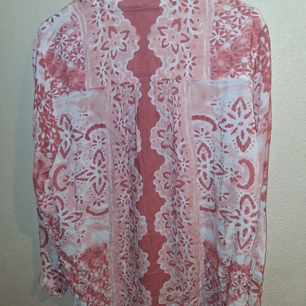 Pilcro x Anthropologie ROMY M Orange Peach White Floral Print Button Blouse - Picture 6 of 7